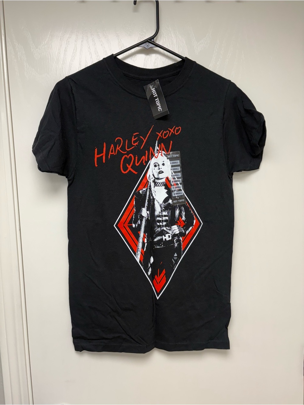 Hot Topic Black Tee with Red Harley Quinn Script